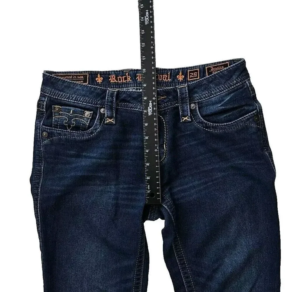 Rock Revival Womens 29 Jessica Skinny Blue Denim Jeans Flap Pockets Actual 31x31